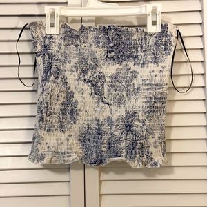 Blue and white smocked crop top